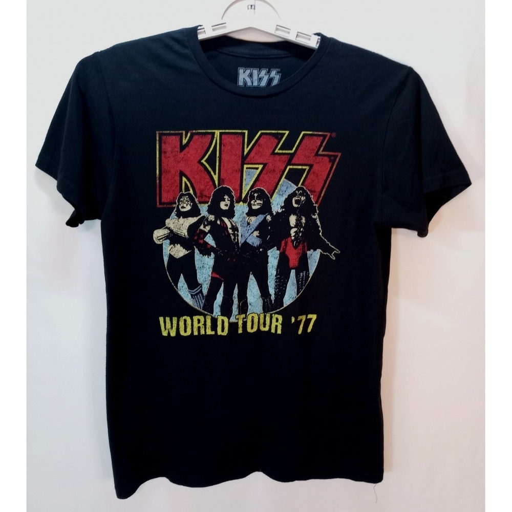 KISS World Tour '77‎ Men's T-Shirt, Medium, Black